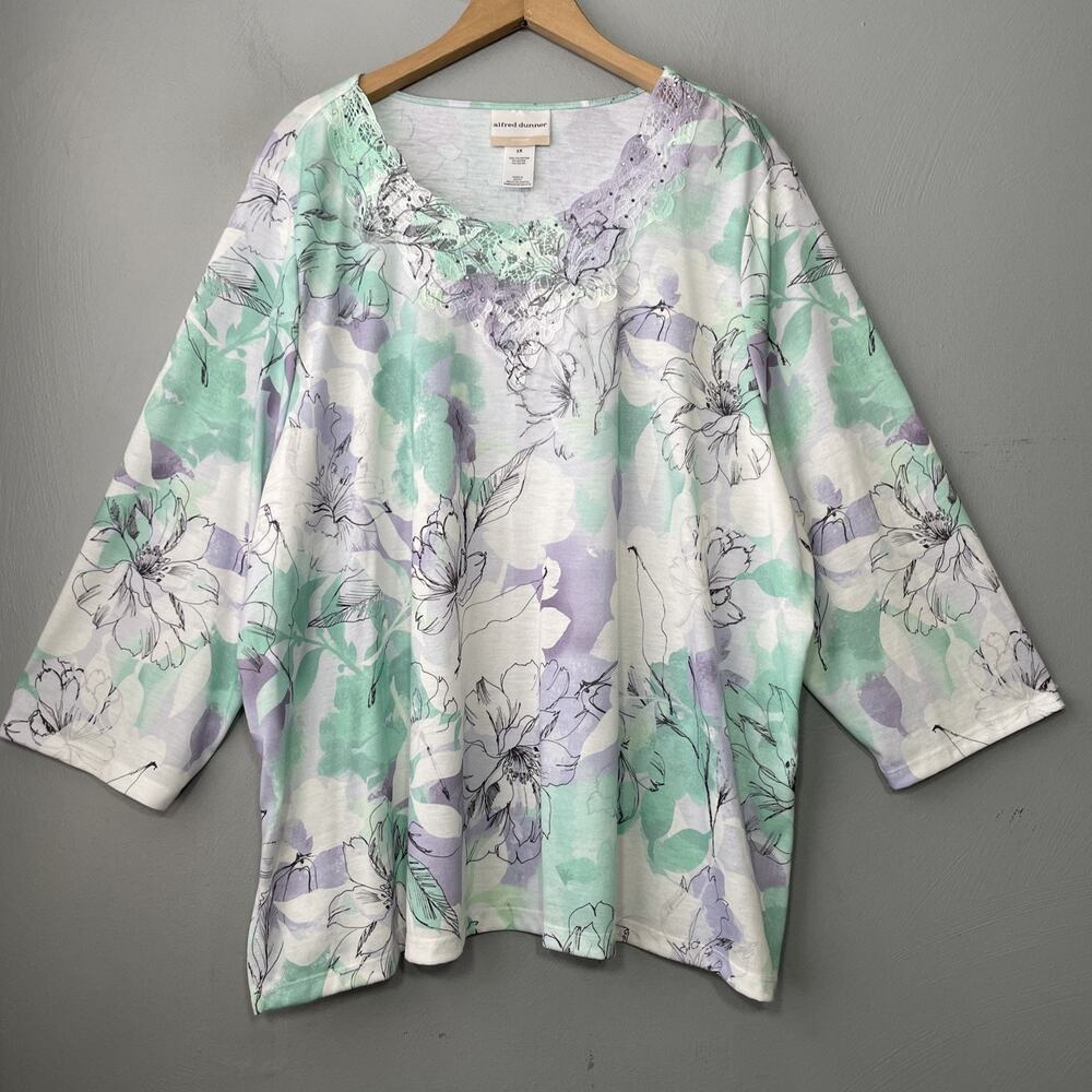 Alfred Dunner Top Plus Size 3X Pastel Embellished Floral Lace Grandma Romantic